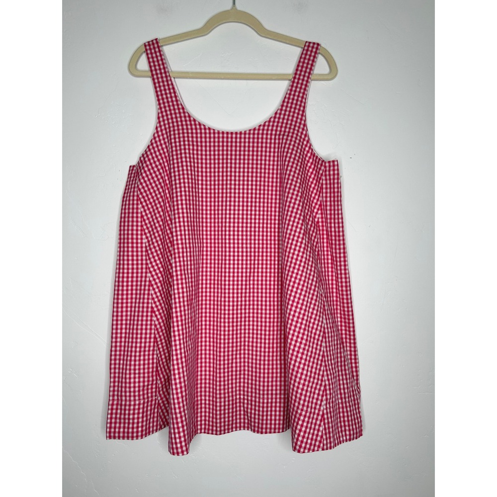 NWT Olivaceous 100% Cotton Pink White Gingham Swing Babydoll Mini Dress Large